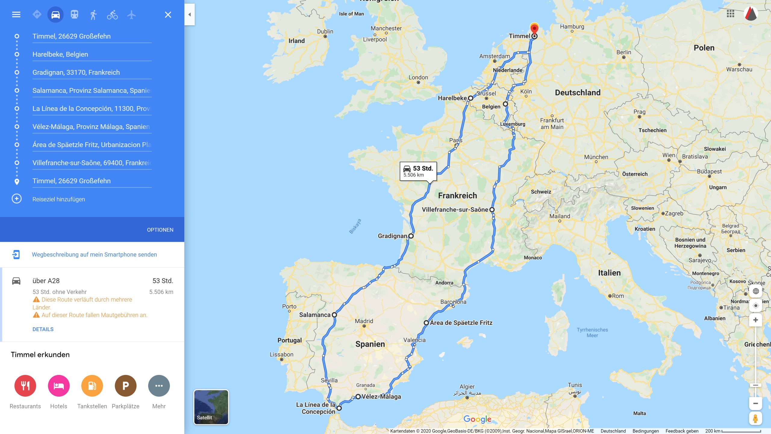 Routenverlauf Ostfriesland - Gibraltar